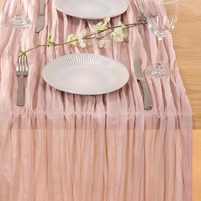 3 Pack Pink Table Runner 10ft Rustic Gauze Cheesecloth Table Decor | - Image 2