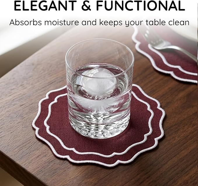 Linen Coasters for Drinks, 4.5 inch, Cinnabar | Absorbent Linen Drink Mats - Image 5