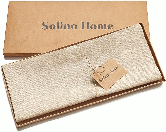 Solino Home 100% Pure Linen Table Runner Beige Long, Athena 14 x 132 in | Table - Image 5