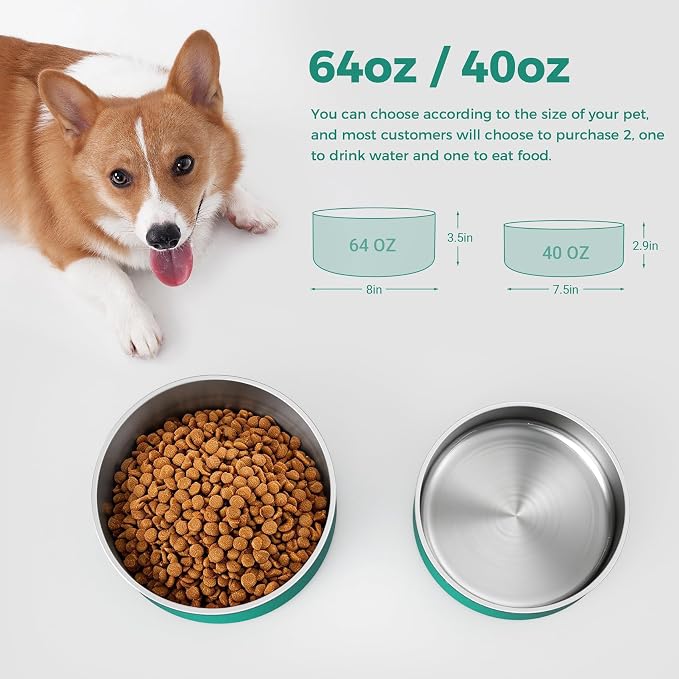WENBOKMIN Dog Bowl, Stainless Steel Food and Water Bowl, Deep Green | Non Slip - Image 2