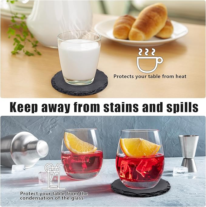 VIBRATITE 12 Pack 4 Inch Round Slate Drink Coasters - Image 4
