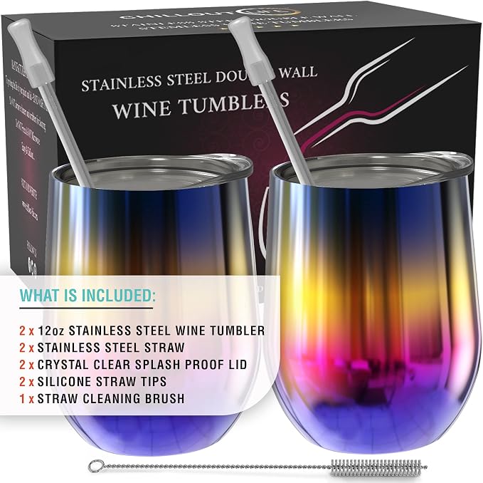 CHILLOUT LIFE 12 oz Stainless Steel Wine Tumblers 2 Pack - Image 7