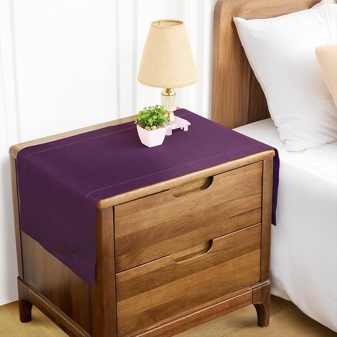 Solino Home Cotton Linen Dining Table Runner Purple Hemstitch, 14 x 36 in | - Image 4
