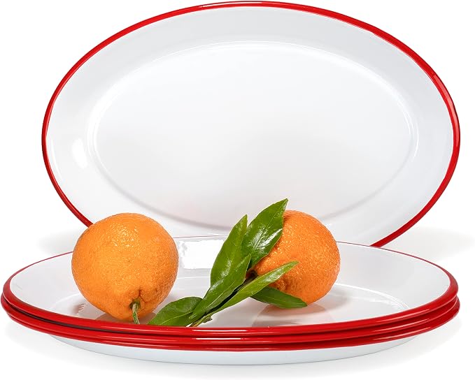 Red Co. Set of 4 Enamelware Metal Classic 13" Serving Oval Tray Platter - Image 8