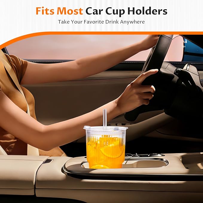 20oz Iced Coffee Cups with Lids, Glass Coffee Cups with Lids and Straws | Clear - Image 3