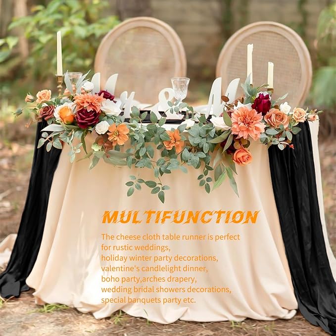 10 Pack Black Cheesecloth Table Runner 17x108 Inch Boho Gauze Cheese Cloth - Image 7
