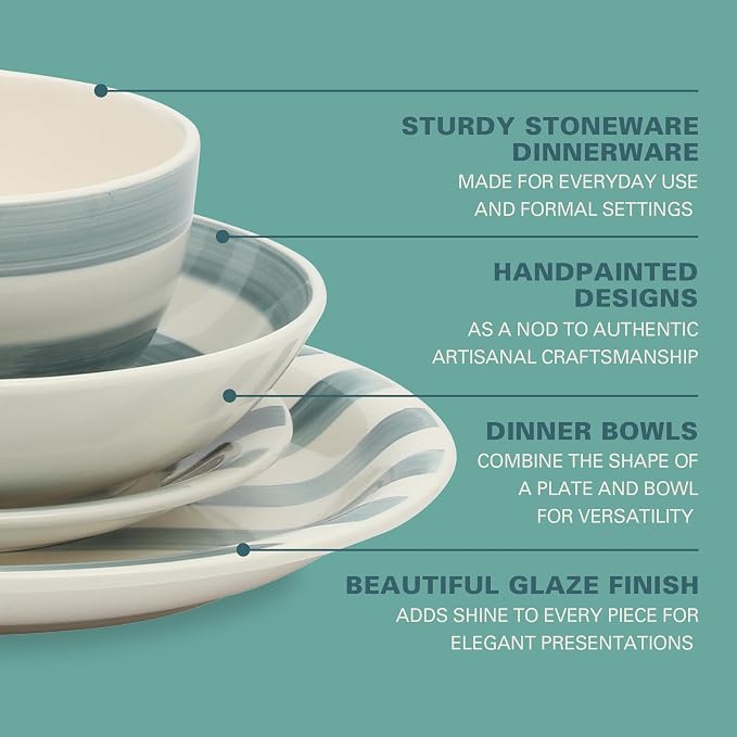 Gibson Home Kenwood Shores 16 Piece Dinnerware Set, Hand-Painted Stoneware - Image 3