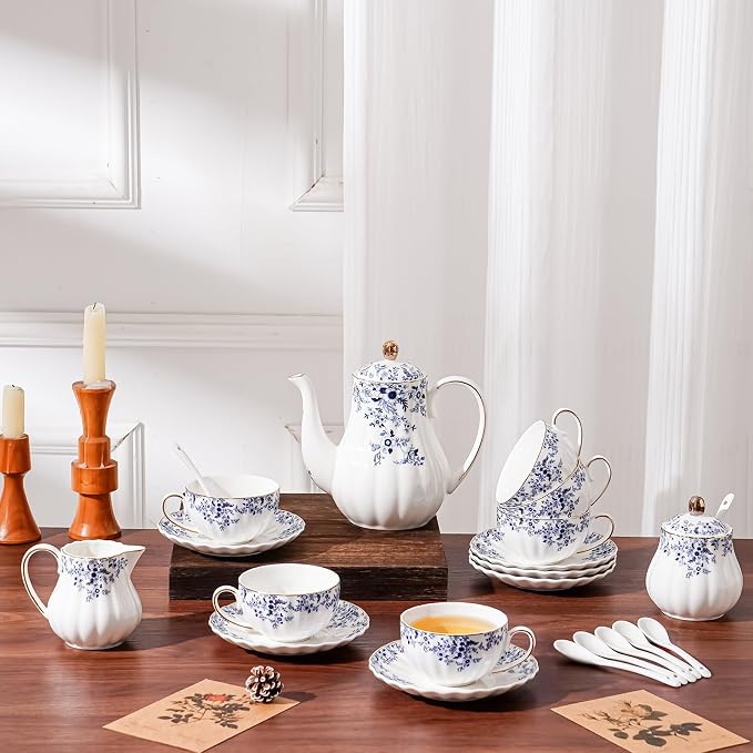 Ceramic Tea Set Vintage Floral, Teapot， Cup and Saucer Set, Sugar Bowl and - Image 7