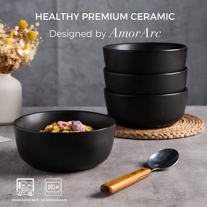AmorArc Stoneware Cereal Bowls Set of 4, 26oz Soup Ceramic Bowls Set | Modern - Image 3