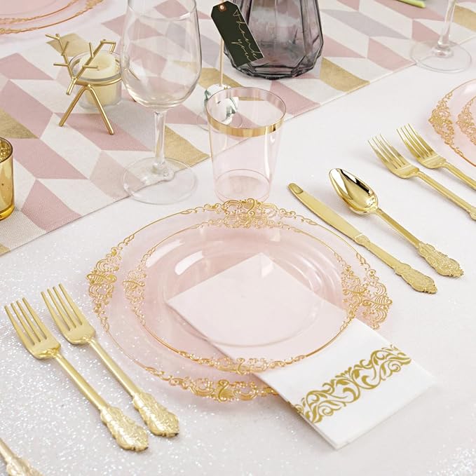 175 Pcs Pink Gold Plates for Easter | Pink Party Plates Set for 25 Guests - Image 8