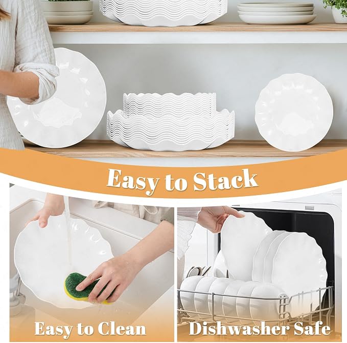 LIYH 50 Pcs White Scalloped Plastic Plates Reusable - Image 6