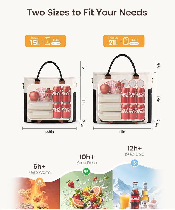 LOVEVOOK Insulated Lunch Bag Women, Large Work Tote | 15L Large Cooler bag - Image 6