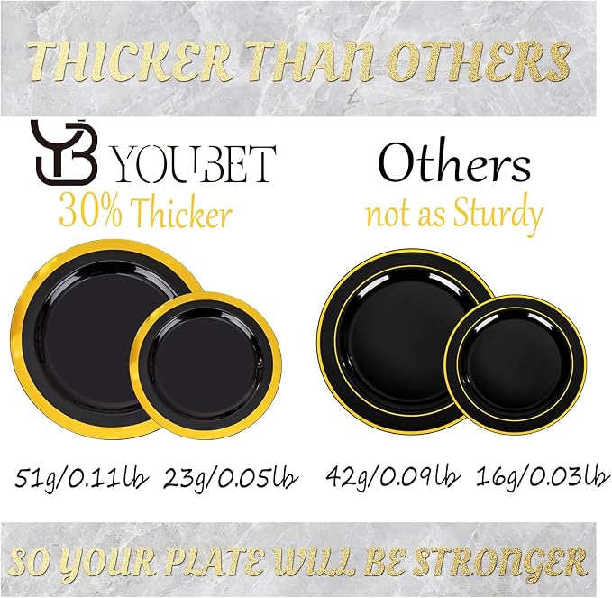 YOUBET 350PCS Black and Gold Plastic Plates - Image 3