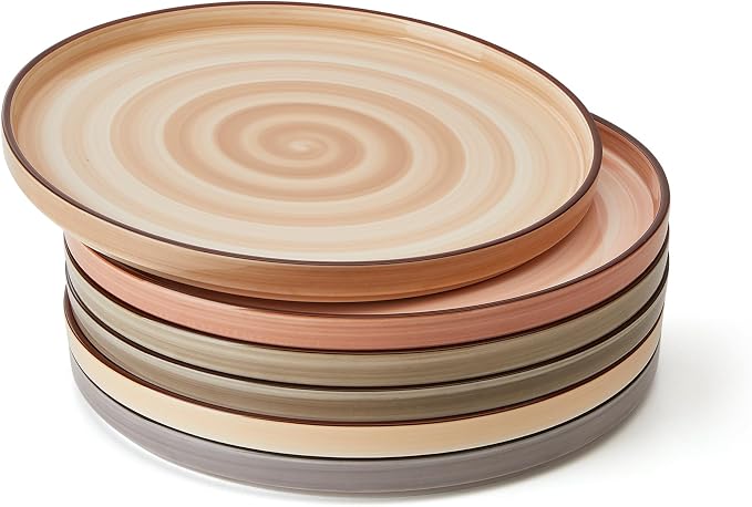 Sweese 10.5 Inch Porcelain Dinner Plates Set of 6, Gradient High Edge Dish Set by Sweese