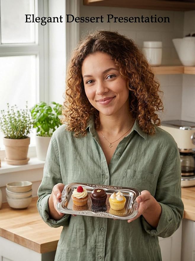 4-Pack Small Silver Serving Trays Set - Image 3
