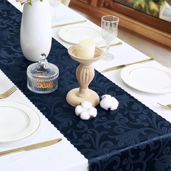 2 Pack Navy Blue Satin Table Runner 12 x 108 Inch | Bright Smooth Damask - Image 4