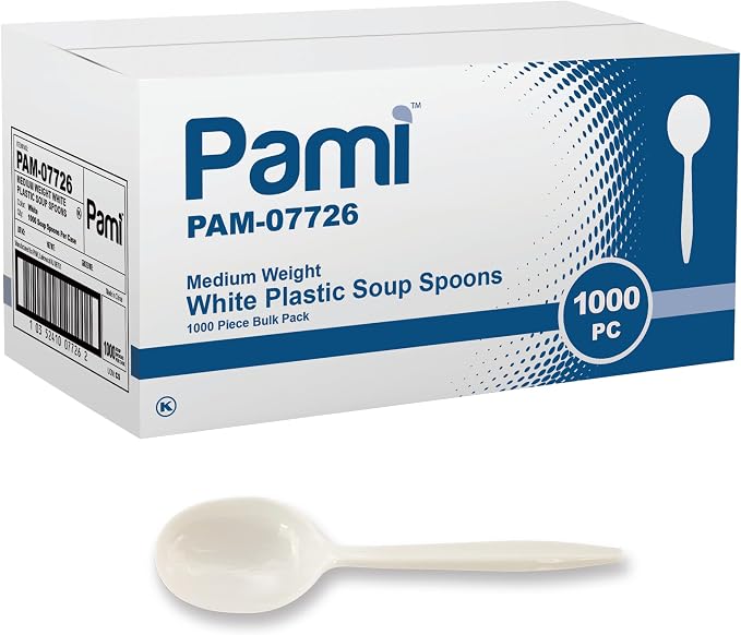 PAMI Medium Weight Disposable Plastic Soup Spoons, Bulk Pack, 1000 Ct by PAMI