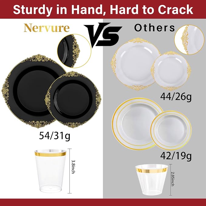 Nervure 350Pcs Black Plastic Plates, Plastic Dinnerware Set - Image 4