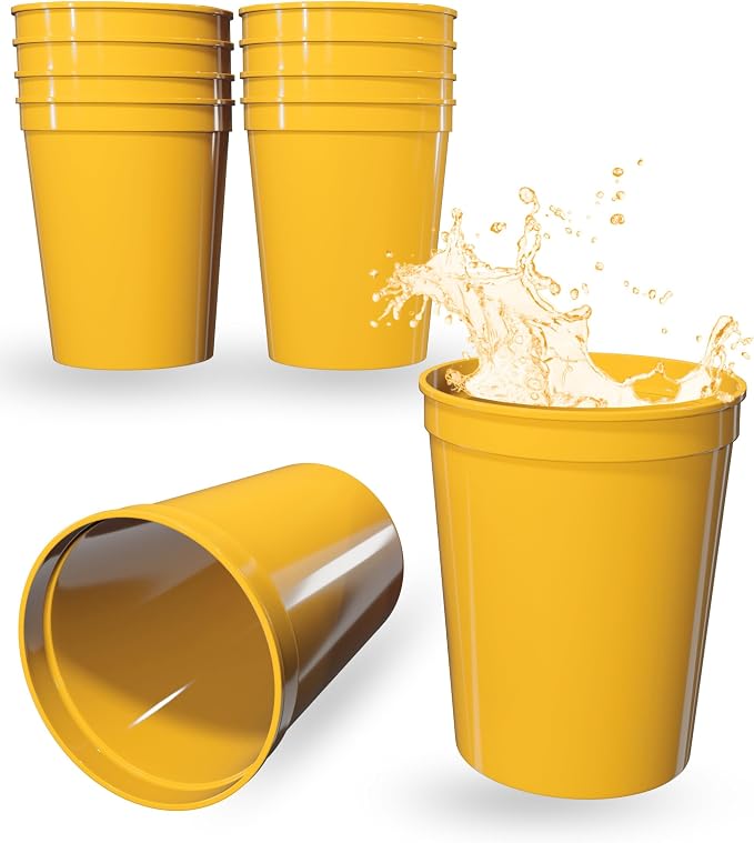 PartyPrints 10 Pack 16 oz Yellow Reusable Blank Plastic Cups, Stadium Cups Bulk by PartyPrints