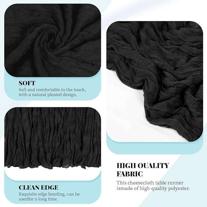 6 Pack Black Cheesecloth Table Runner, 17 x 108 Inch, Gauze Cheese Cloth Table - Image 4