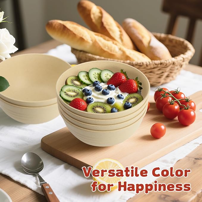 6-piece Wheat Straw Bowls sets 26oz, Alternative Plastic Bowls Reusable - Image 3