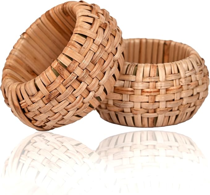 Natural Cane Napkin Rings Set of 6, Handwoven Table Decor, Bohemian Coastal - Image 5