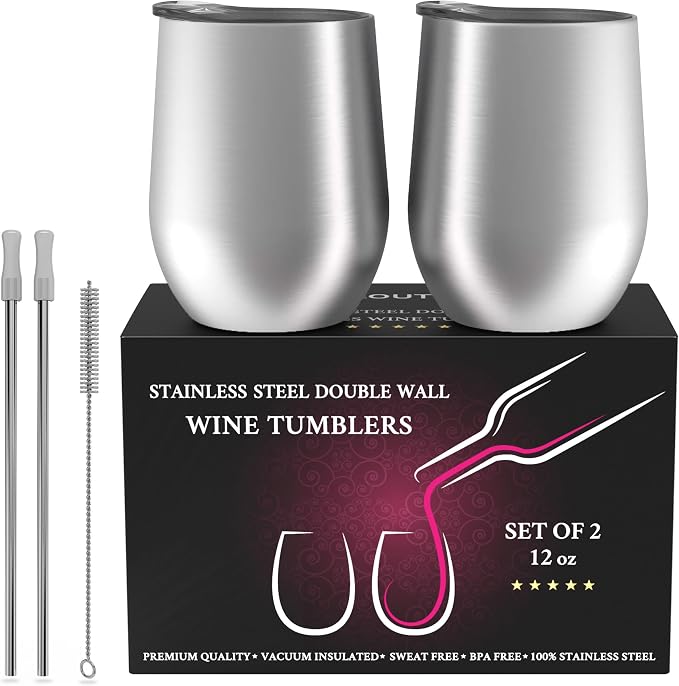 CHILLOUT LIFE 12 oz Stainless Steel Wine Tumblers 2 Pack - Image 2