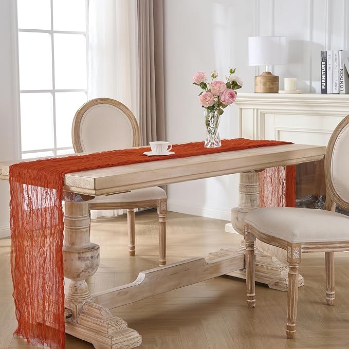 12 Pack Terracotta Fall Cheesecloth Table Runners, 120 Inch 10Ft Orange Gauze - Image 6