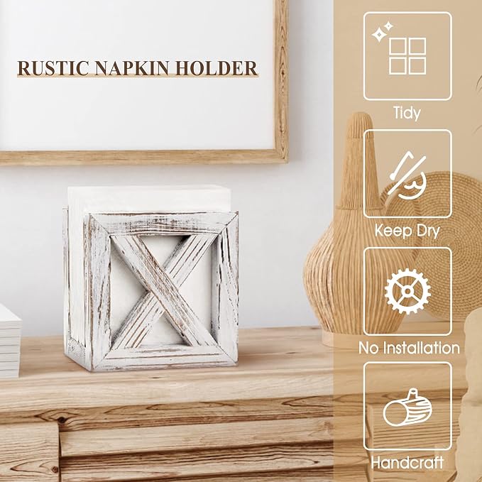 Farmhouse Wooden Napkin Holder for Tables, Rustic Kitchen Decor | for Counter - Image 5