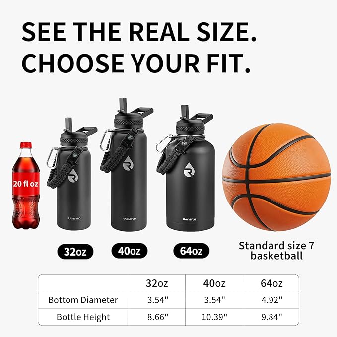 RAYMYLO Insulated Water Bottle 40 oz, Triple Wall Vacuum Stainless Steel | - Image 6