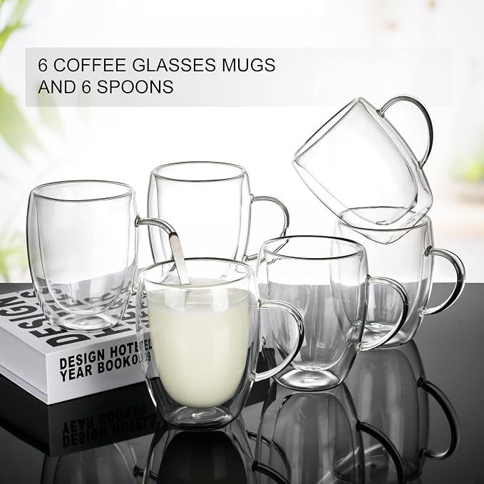 LIBWYS 6 Pack Double Walled Coffee Cups Glasses Mug 12oz Borosilicate Glass | - Image 4