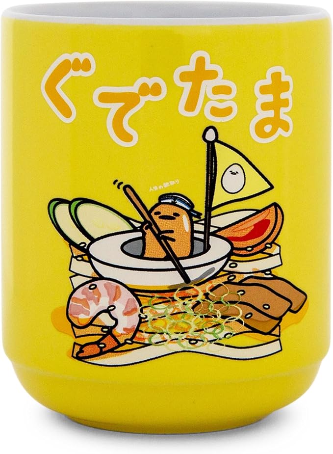 Silver Buffalo Sanrio Gudetama Sailing On Ramen Asian-Style Ceramic Tea Cup | by SilverBuffalo