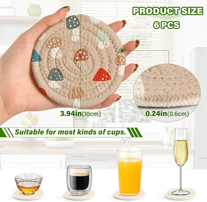 YETTASBIN Mushrooms 6 Pcs Drink Coasters - Image 3
