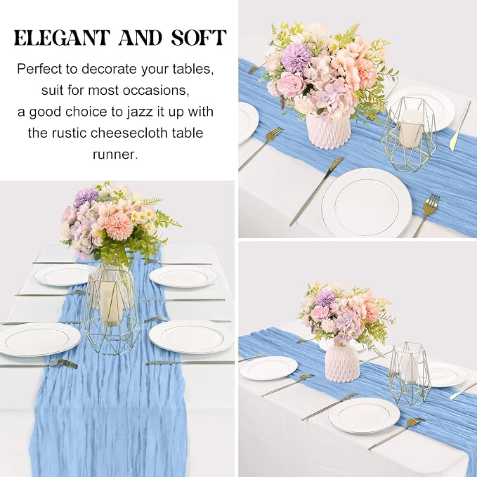 Baby Blue 10FT Cheesecloth Table Runner Boho Gauze Fabric Table Runner Rustic - Image 3