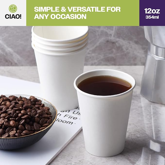 CIAO! 12oz White Paper Hot Cup, Disposable, 90mm Diameter 1 - Image 6