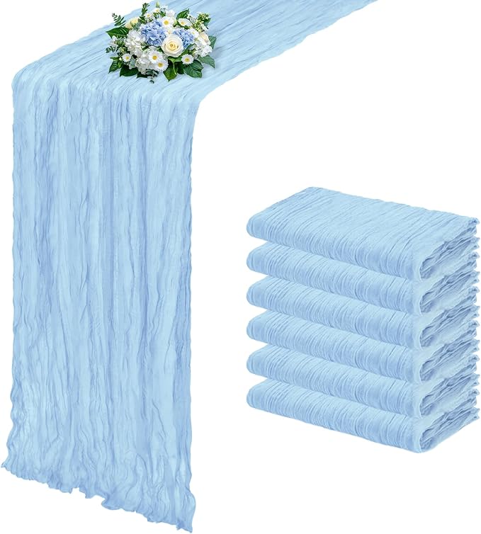 6 Pack Baby Blue Cheesecloth Table Runner 17x108 Inch Semi Sheer Boho Gauze by Unknown