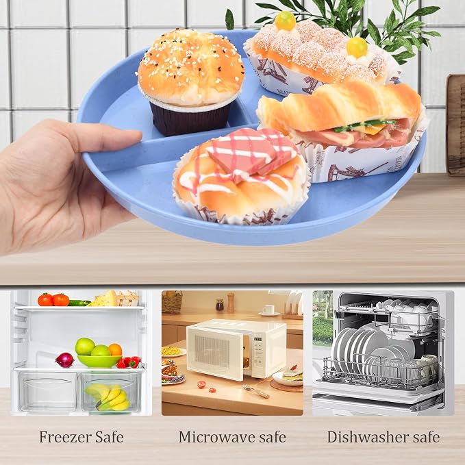 9-Inch Unbreakable Wheat Straw Divided Plates, Microwave & Dishwasher Safe | - Image 5