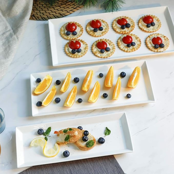 Sweese Serving Platter, 15.5/13.8/11.7 Inch Rectangle Porcelain Serving Trays - Image 4