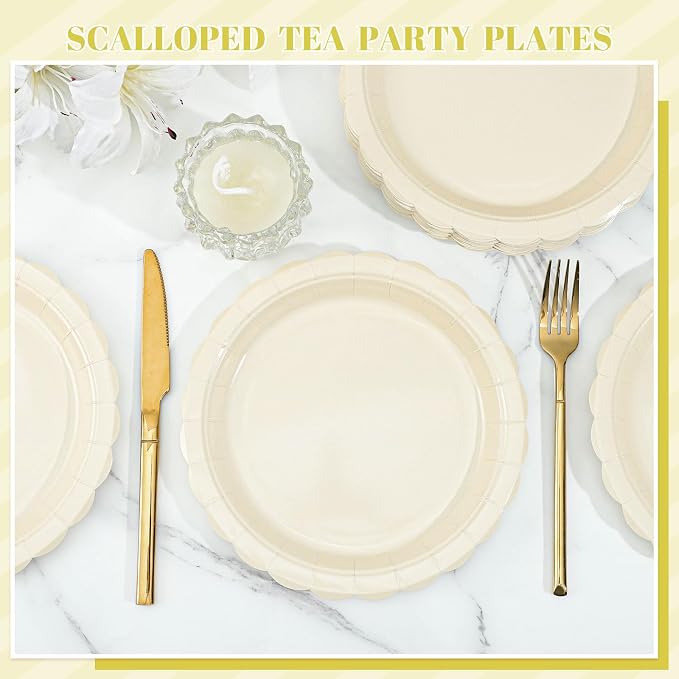 NatNarr 30 Pk Ivory Paper Plates 9" Disposable Scalloped Cream Beige Plates | - Image 7