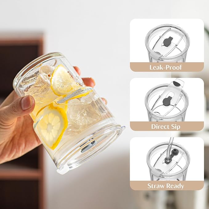 INSETLAN 13 oz Portable Glass Tumblers Set of 2, Thick Wall Glass Cups - Image 4