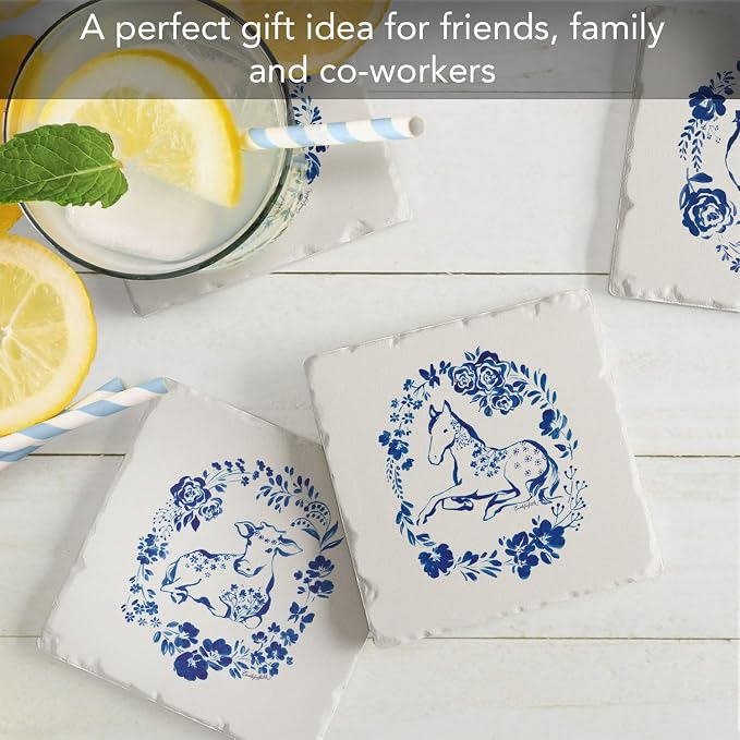 Thirstystone Blue Painted Farm 4 Pack Tumbled Tile Stone Coasters | 4" Square - Image 4