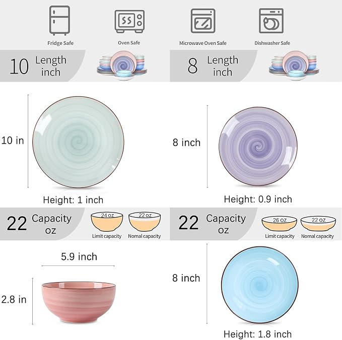 Selamica Ceramic Plates and Bowls Set, 24 Pieces Dinnerware Sets - Image 3