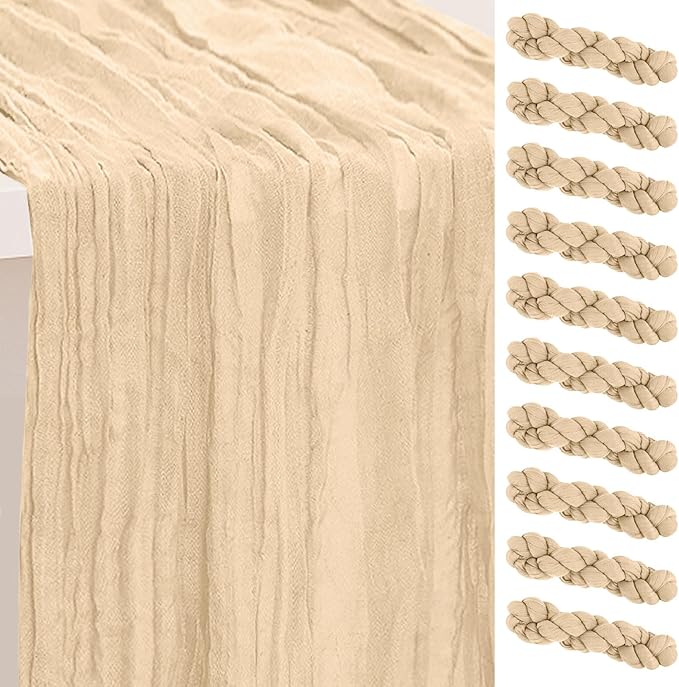 10 Pack Nude Cheesecloth Table Runner 35x120 Inch 10Ft Rustic Gauze Cheese by SuBleer