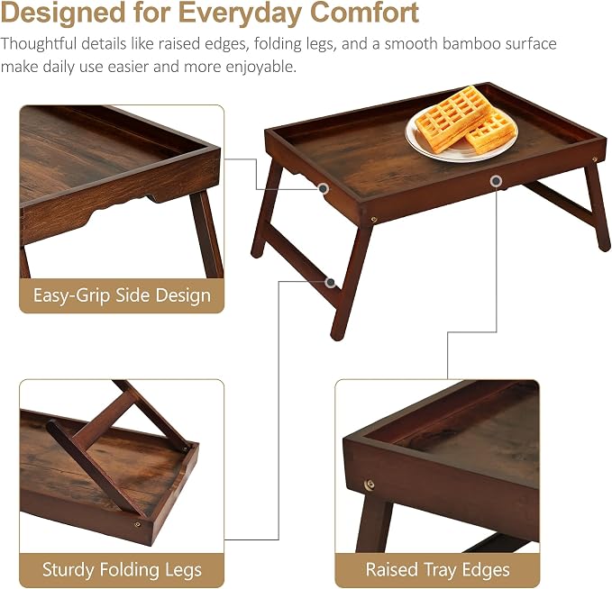 Bamboo Breakfast Trays with Folding Legs, Vintage | Set of 2 bamboo bed trays - Image 6