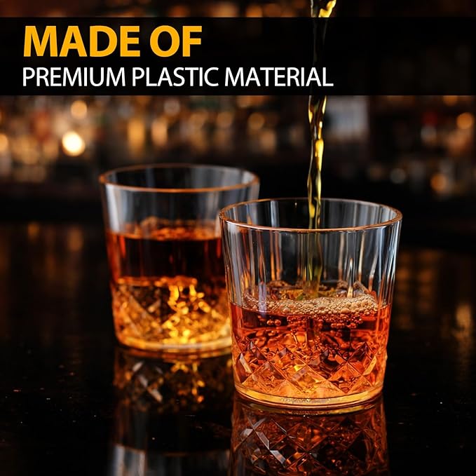 Yungyan 12 Pcs Plastic Clear Whiskey Glasses, 10 oz Unbreakable Reusable Old - Image 3