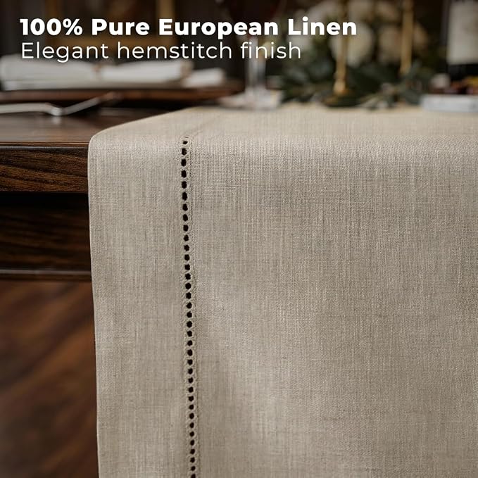 Signature Linen™ by D'Moksha Natural Table Runner 108 Inches Long, 100% Pure - Image 2
