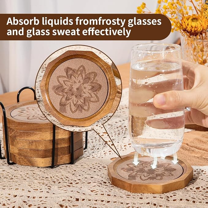 Wood Coasters for Drinks Absorbent - Image 2