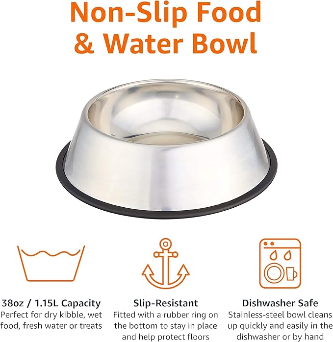 Amazon Basics Stainless Steel Non-Skid Dog Bowl, Dishwasher Safe, Rust Resistant - Image 4