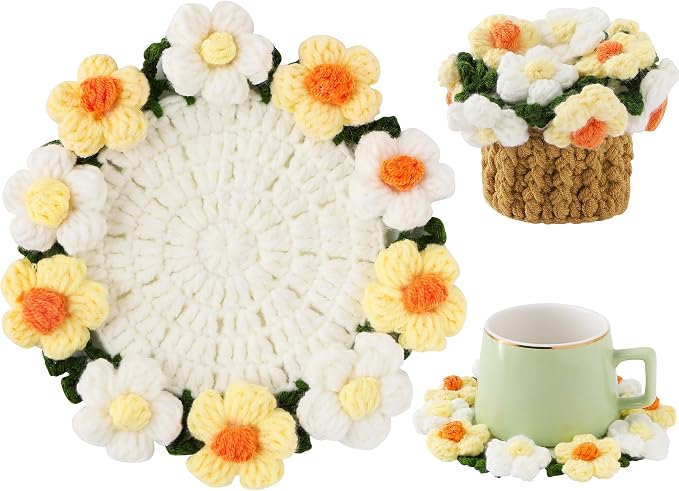 Crochet Flower Coasters, Handmade Bouquet Coasters by VaneOak
