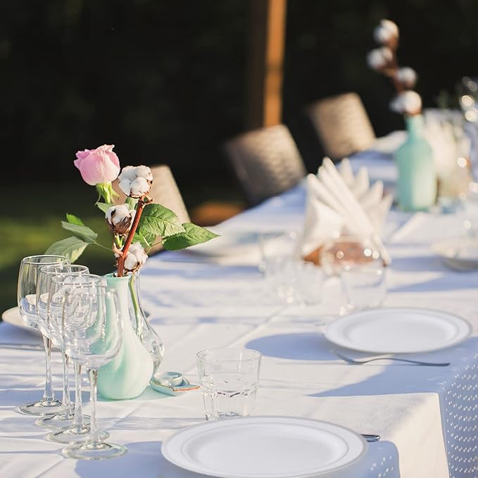 Vplus 100 Pack 10in Silver Rimmed White Disposable Plastic Plates - Image 4